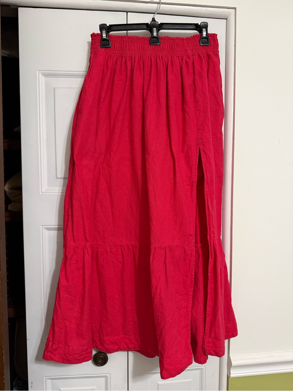 A&F Red Tiered Maxi Skirt Size SP Linen Cotton Blend